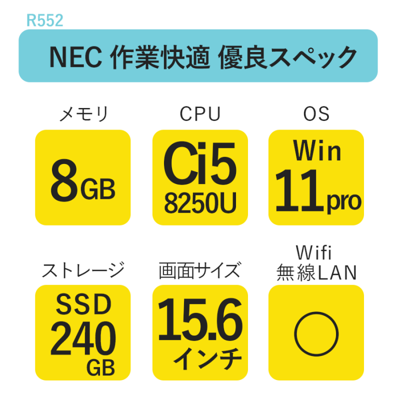 無期限保障＆永久サポート★★★RPC R552 NEC 中古ノートパソコン VKT16X-4【Core i5-8250U/8GB/SSD 240GB/15.6/11P】直送品